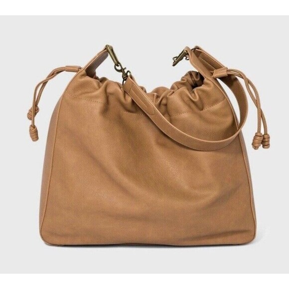 Universal Thread Drawstring Closure Hobo Modern Style Brown Shoulder Handbag - Picture 1 of 6